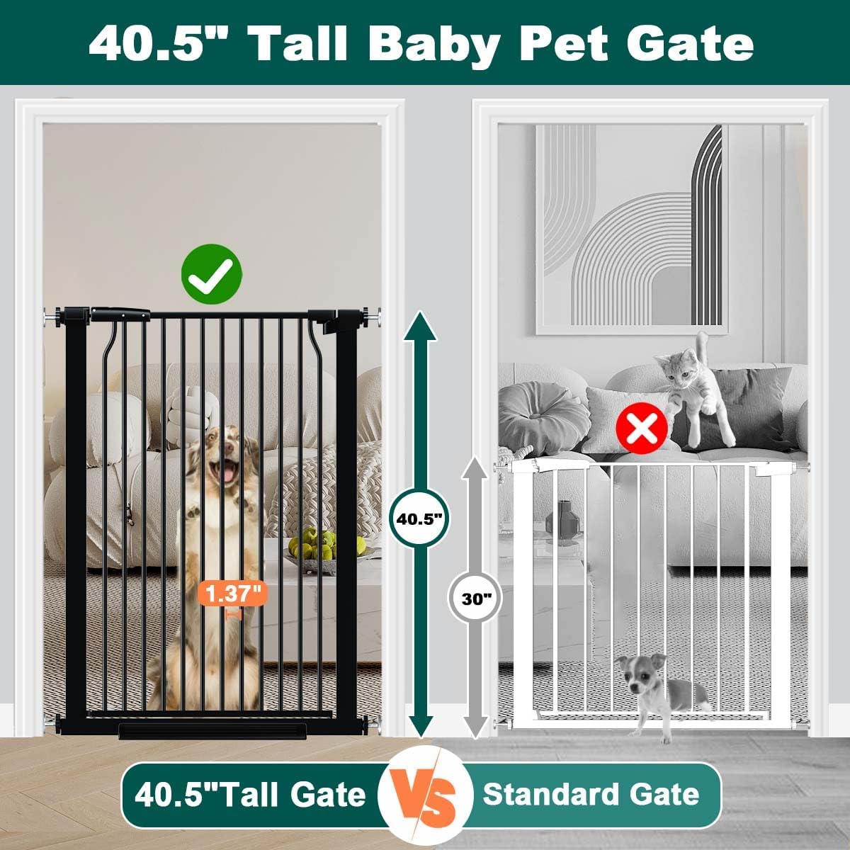 Fairy Baby 40.5 Extra Tall Baby Gate Pressure Mounted, 60.3-65.7 Extra Wide Dog Gate Indoor for The House Doorway, Metal Safety Child Gate for Kids, Auto Close Swing Pet Gate for Stairs, Black